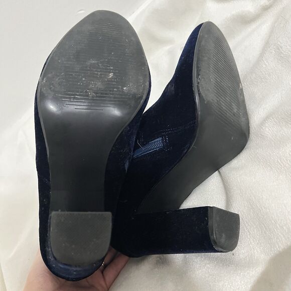Steve Madden EDIT Ankle Boots Sz 8 Blue Velvet Side Zip Block Heel Party Y2K - Picture 5 of 9